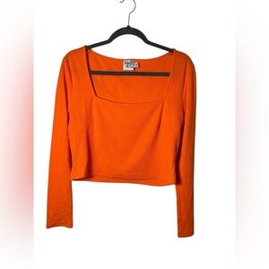 Princess Polly Bright Orange Long Sleeve Square Neck Ribbed Crop Top Size US 12